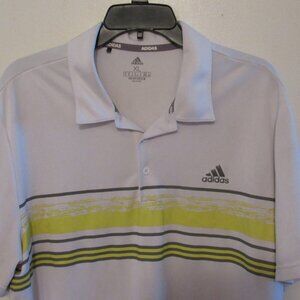 Adidas Primegreen Polo Golf Shirt Men's XL White With Yellow Geometric Stripe